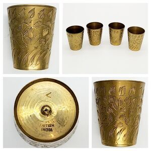 Rare Antique Brass Jiggers/Shot Glasses Made in British India 1858-1947 Engraved